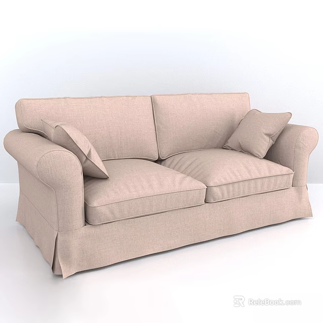 Beige Upholstered Two Seater Sofa with Armrests and Decorative Pillows for Living Room Comfortable Seating 3d model 