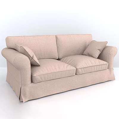 Beige Upholstered Two Seater Sofa with Armrests and Decorative Pillows for Living Room Comfortable Seating 3d model