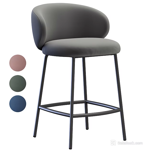 Modern Upholstered Bar Stool With Metal Frame And Multiple Color Options 3d model