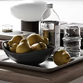Chic Decorative Ornament Set with Vase Twigs Table Lamp Trays Pears Glass and Magazine