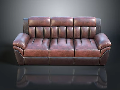 Modern Brown Leather Sofa With Tufted Design Sturdy Armrests And Comfortable Seating 3d model