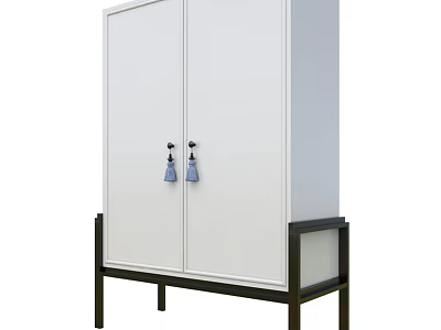 Elegant Modern White Wardrobe Design With Double Doors Decorative Knobs And Black Metal Stand 3d model