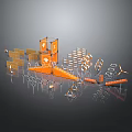Orange And Silver Industrial Elements Featuring Signs Railings Windmills And Cones