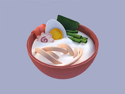 Appetizing Ramen Bowl Featuring Soft Boiled Egg Chives Sliced Meat And Nori 3d model