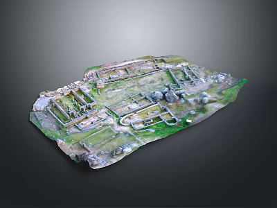 Ancient Architectural Ruins Model With Detailed Stone Structures And Green Grass Areas 3d model