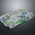 Ancient Architectural Ruins Model With Detailed Stone Structures And Green Grass Areas