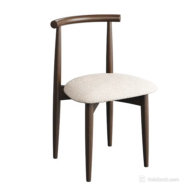 Modern Dining Chair With Wooden Legs And Beige Upholstered Seat For Home Dining Room Decor 3d model 
