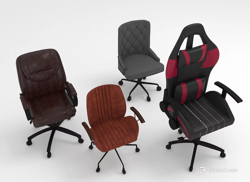 Ergonomic Swivel Office Chairs With Leather Fabric Padded Designs And Various Colors 3d model 