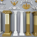 Roman Columns Design Collection With White Gold Tones And Ornate Decorative Elements 3d model