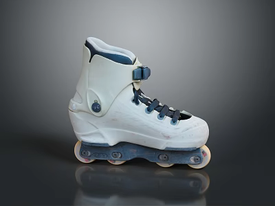 White Roller Skates With Blue Laces Buckle Strap And Multi Wheel Design 3d model