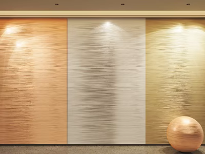 Modern Interior Background Wall With Vertical Stripes Three Color Tones And Wooden Sphere Decor 3d model