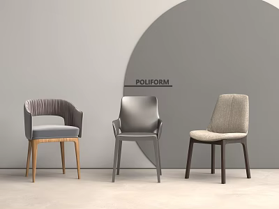 POLIFORM Modern Dining Chairs With Fabric Leather And Wood Legs In Neutral Setting 3d model