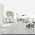 Modern Front Desk Reception Lobby With Green Plants Comfortable Seating And Glass Wall Design