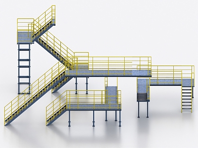 Steel frame stair construction platform 3d model