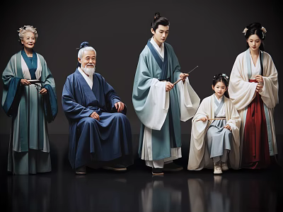 Many people 2D costume characters Song Dynasty family costume family costume family ancient family 3d model