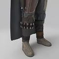 Man in Mandalorian Style Armor with Cape and Utility Belt Details