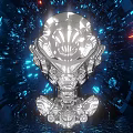 Futuristic Silver Sculpture Photo Spot With Neon Lights And Sci-Fi Background