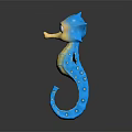 Playful Cartoon Seahorse Character 3D Model With Blue Yellow Body Big Eyes And Curved Tail