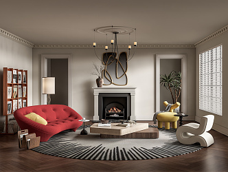 French living room sofa coffee table combination fireplace chandelier gypsum line decorative mirror carpet 3d model