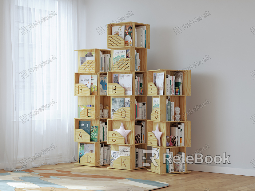 Nordic Bookshelf Picture Book Rack Letter Rotating Bookshelf model