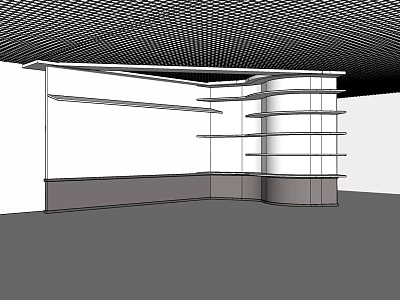 Modern Shopping Mall Lobby With Spacious Display Shelves And Grid Ceiling 3d model