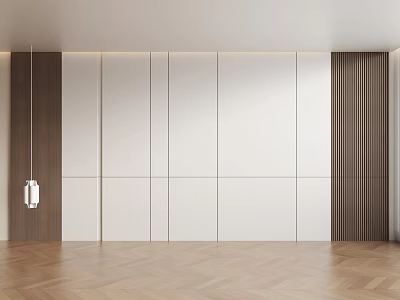 Modern Interior Design With White And Brown Paneled Walls Herringbone Wooden Flooring And Pendant Light 3d model