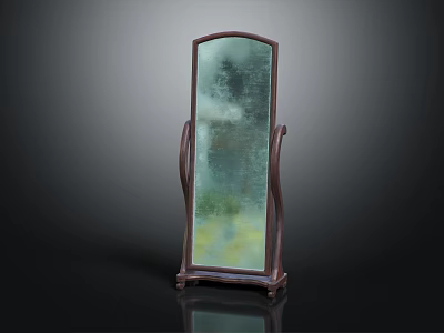 Elegant Standing Mirror With Dark Brown Wooden Frame And Full Length Design 3d model