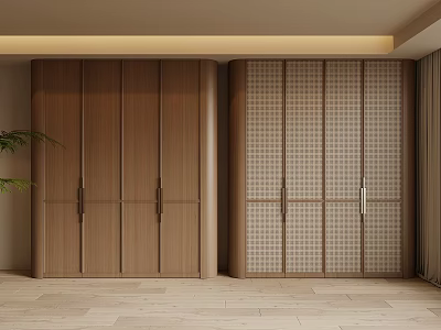 Modern Wooden Wardrobe Design With Panel Doors And Mesh Front Doors 3d model