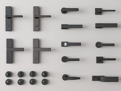 Various Modern Black Door Handles With Different Designs And Shapes In Contemporary Style 3d model
