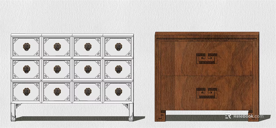 White And Brown Wooden Dressers With Decorative Handles And Drawer Designs 3d model 