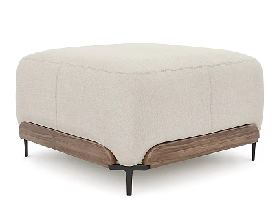 Modern Beige Fabric Ottoman Featuring Wooden Base And Black Metal Legs 3d model
