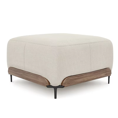 Modern Beige Fabric Ottoman Featuring Wooden Base And Black Metal Legs 3d model
