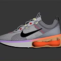 Gray Mesh Sports Sneakers With Air Cushion Orange Purple Soles And Black Logo