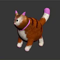 Orange And White Striped Plush Cat Toy With Pink Ears Tail Tip And Collar