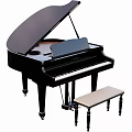 Elegant Black Grand Piano With Open Lid And Wooden Stool Musical Instrument
