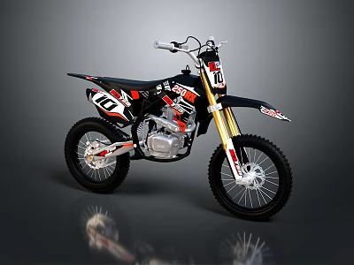 Black Red White Off Road Motorcycle With Golden Forks And Number 18 Design 3d model