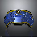 Futuristic Sci Fi Blue And Yellow Weapon With Circular Components And Metallic Design 3d model