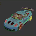 Blue Sports Car With Sleek Body Design And Rear Wing Details