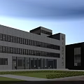 Modern Office Building Exterior With Glass Curtain Walls Lawn And Car