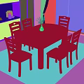 Wooden Oval Dining Table And Six Chairs Set With Vase And Natural View