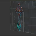 Mythical Decorative Sword With Blue Blade Red Ornamental Hilt And Intricate Design