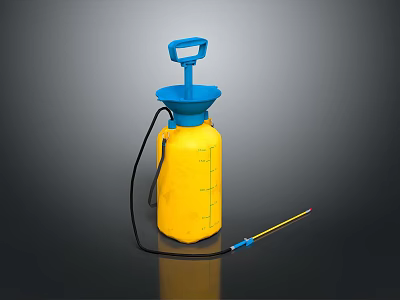 Yellow Body Spray Weapon With Blue Lid Hose And Measuring Scale 3d model