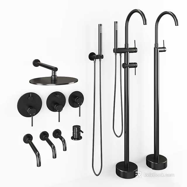 Modern Black Faucets With Luxury Design And Various Styles For Bathroom And Kitchen 3d model 
