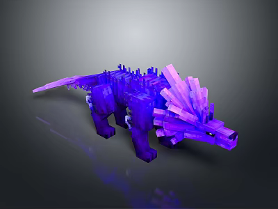 Purple Minecraft Style Reptilian Creature With Sharp Crystal Spikes And Glowing Features 3d model