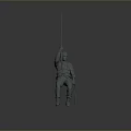 Military Style Figure Model Standing With Helmet Raised Long Pole And Short Stick