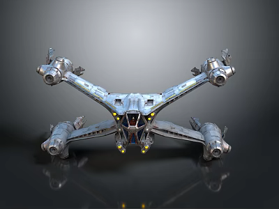 Futuristic Aerospace Spacecraft With Multiple Engines And Detailed Metallic Structure Design 3d model