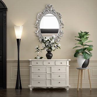 European-style French Side Cabinet Entrance Cabinet Floor Lamp Decorative Mirror Potted Flower Floriculture 3d model