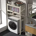 White Bathroom Cabinet Rack With Washing Machine And Storage Shelves