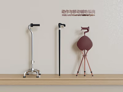 Essential Mobility Aids Including Walker Cane And Tripod Stand For Support 3d model