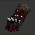 Red Winter Gloves with Brown Cuff and Metal Accents as Essential Household Items